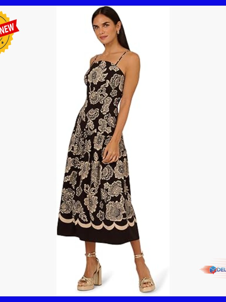 Floral Printed Midi Dress With Spaghetti Straps And Back Zipper